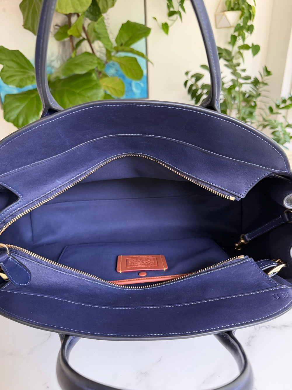 Coach Soft Empire Carryall Bag 40 Burnished Navy Blue XL Crossbody Satchel CW616 - Picture 11 of 16